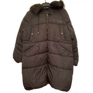 Steve Madden Womens Faux Fur Puffer Coat Black XL